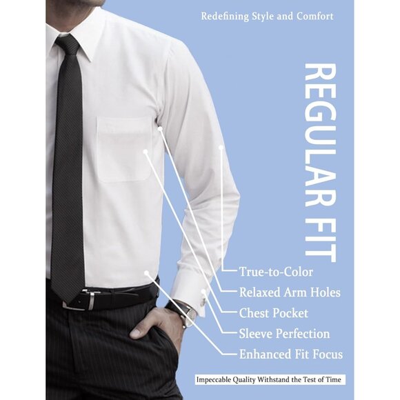 Men's Long Sleeve Muscle Fit Dress Shirts Wrinkle Free Button Down Business - Picture 4 of 5